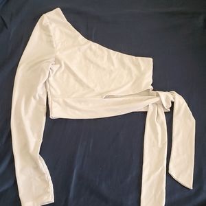 One Sleeve White Crop top Cut out Shirt size small